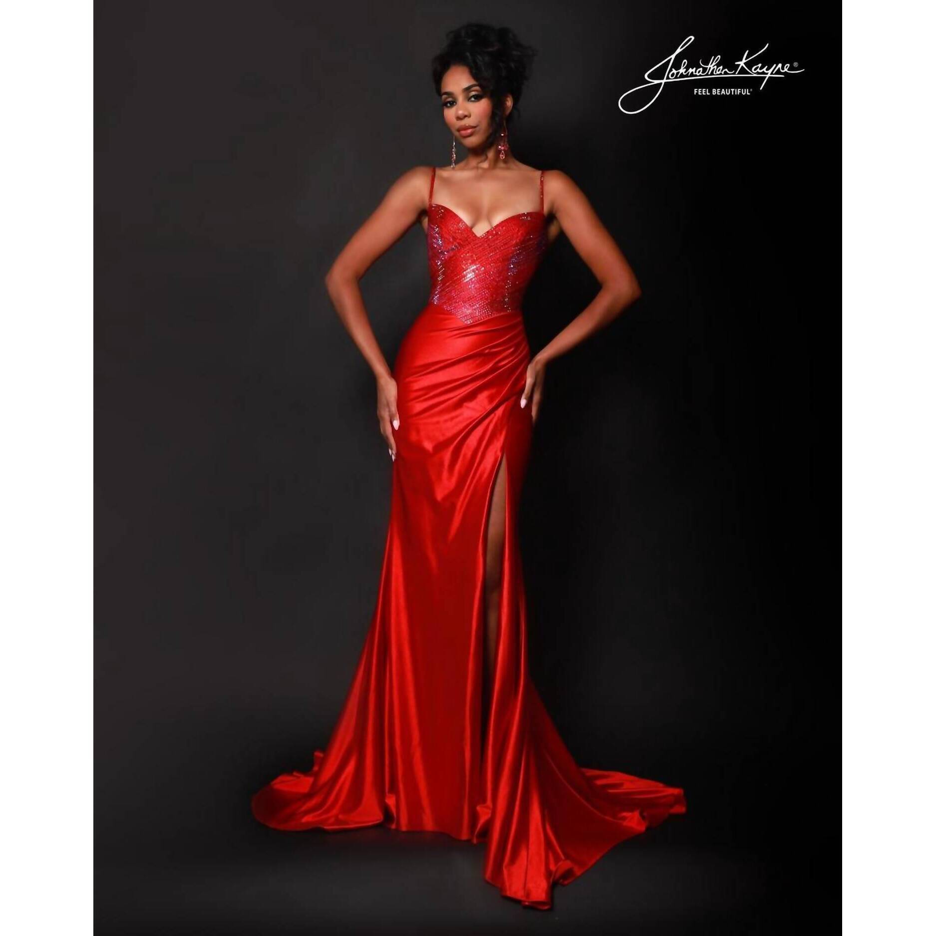 New Johnathan Kayne Sparkling Two Tone Bodice Gown In Red